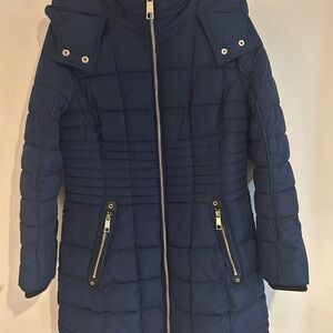 Guess Blue Quilted Puffer Coat with Slim Fit